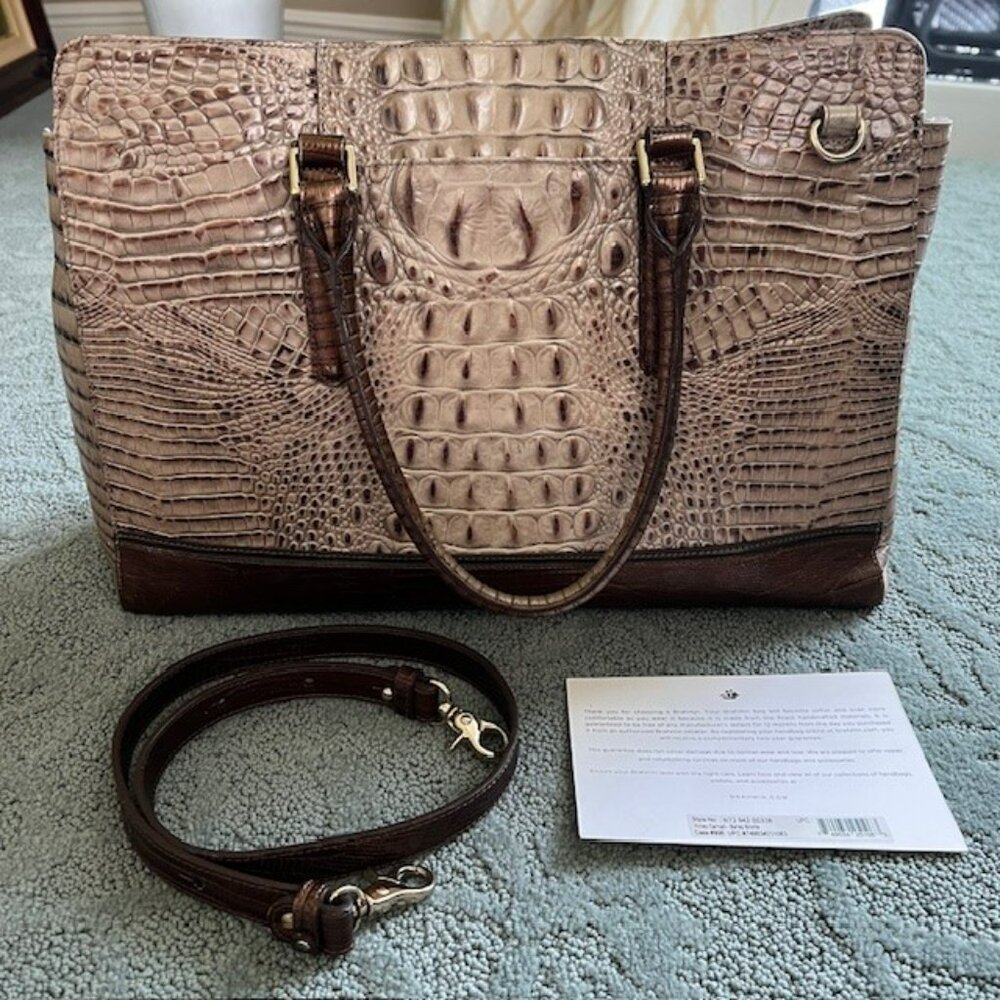 Brahmin Croc-Embossed Tote in Cream and Brown